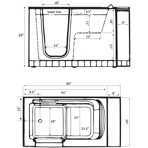 Ariel EZWT3054DUALR White 60" Walk In Whirlpool Air Bath Tub Combo