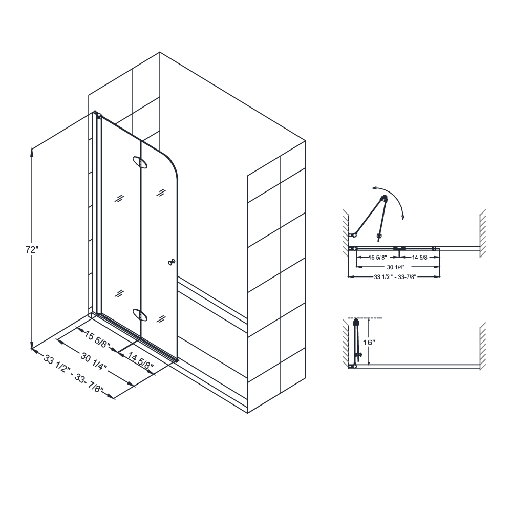 DreamLine Aqua Fold SHDR-3634720-01 Porte De Douche Pliante Sans Cadre