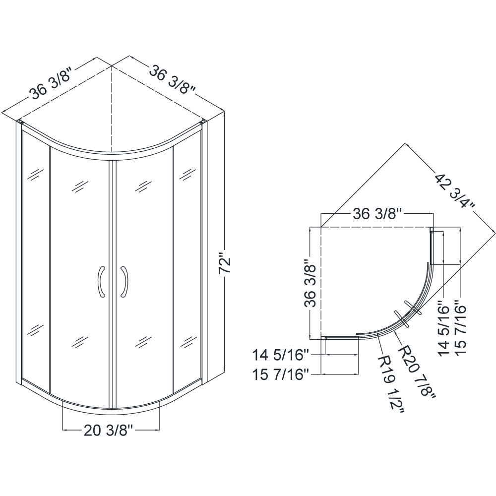 DreamLine SHEN703636001FR Chrome Prime 363/8" X 363/8" Frameless