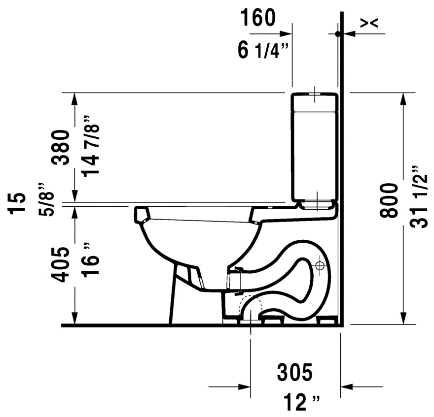 Duravit D1403700 White Happy D Toilet Two Piece Elongated with Rough In