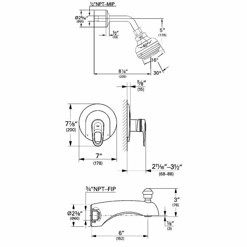 Grohe undefined Polished Brass Faucet Shower Only Single Handle from